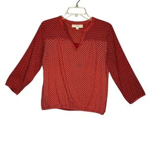 Ann Taylor loft long sleeve top v-neck printed elastic bottom blouse size SP